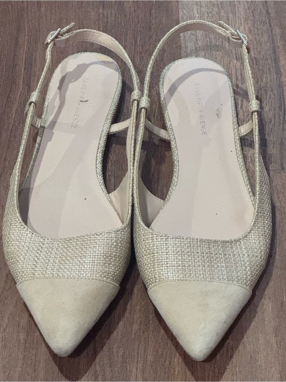 Saks Fifth Avenue Metallic Cream Pointed Slingback Flats